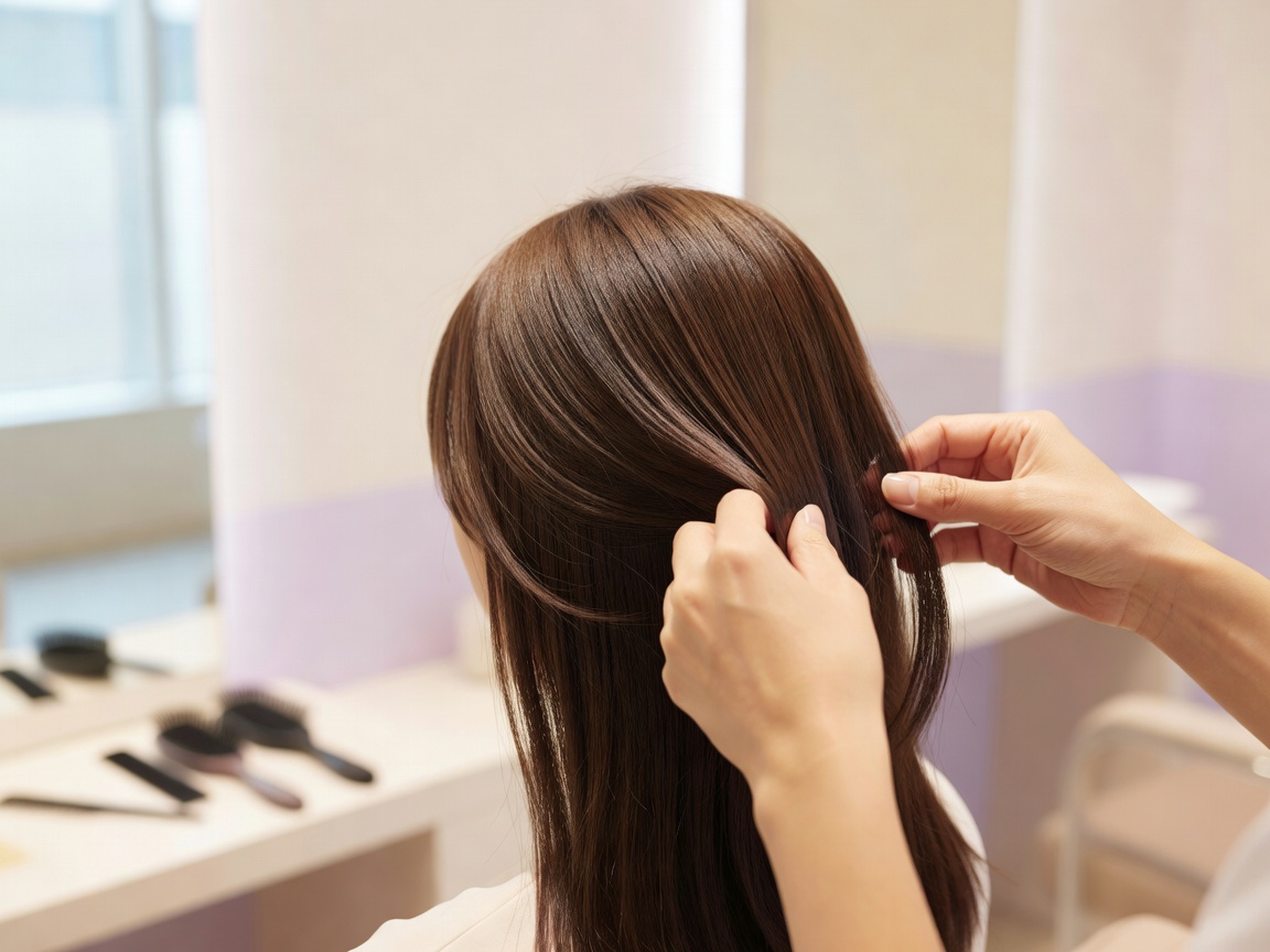 作品撮りのヘアカタログで表情をつくるモデル
