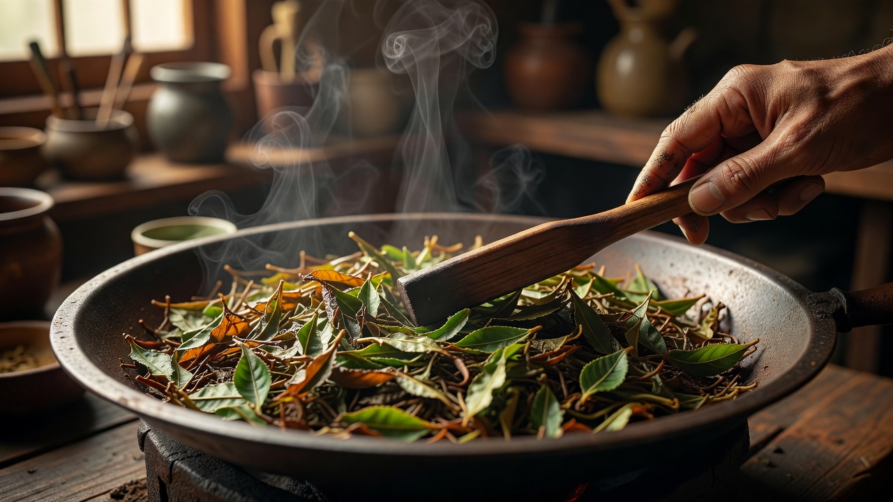 和紅茶と煎茶の茶葉を計量する木のスプーンと量り