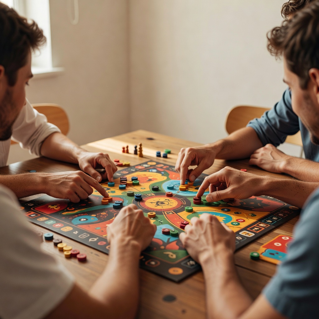 軽めの協力ゲームの卓。勝ち負けより『みんなで乗り切る』タイプのゲーム。人見知りの方や、初対面が少し緊張する方に、まずおすすめしている卓です。自然と声を掛け合ううちに打ち解けます。