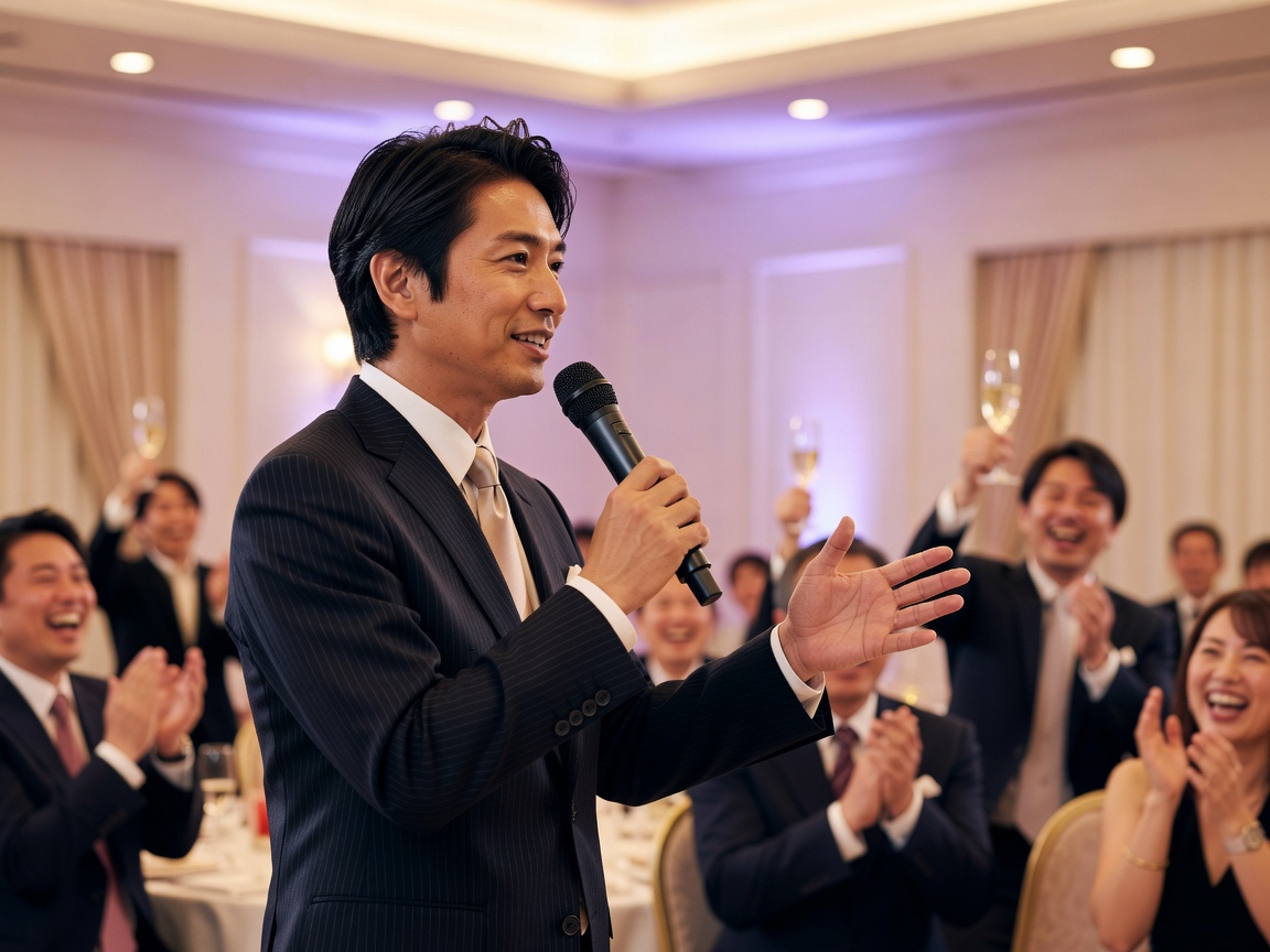 結婚式二次会の会場を沸かせる余興パフォーマンスの一場面