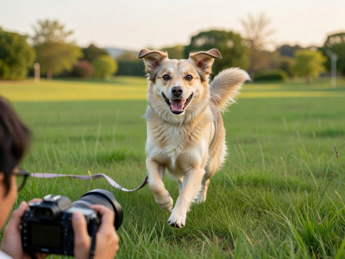 屋外ロケで駆ける犬をとらえた愛犬フォトの作例
