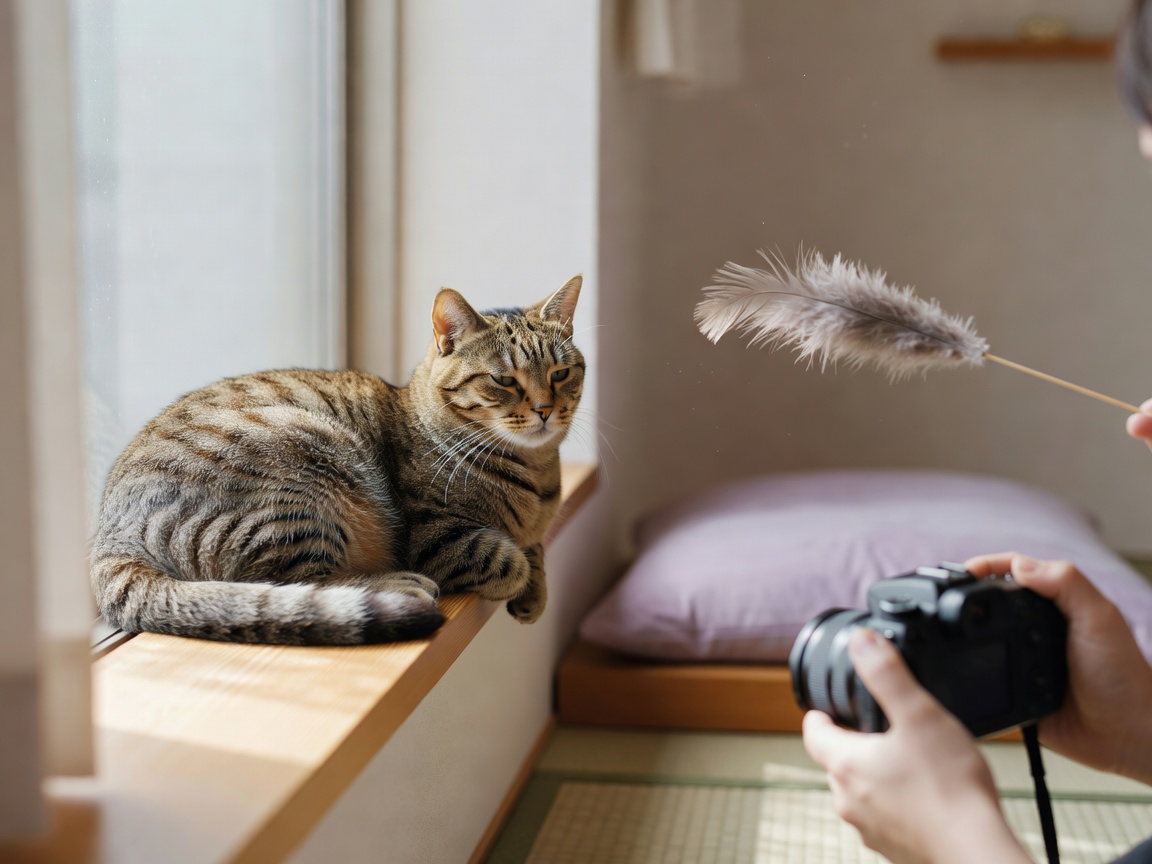 自宅の窓辺でくつろぐ猫を自然光で撮った出張撮影の一枚