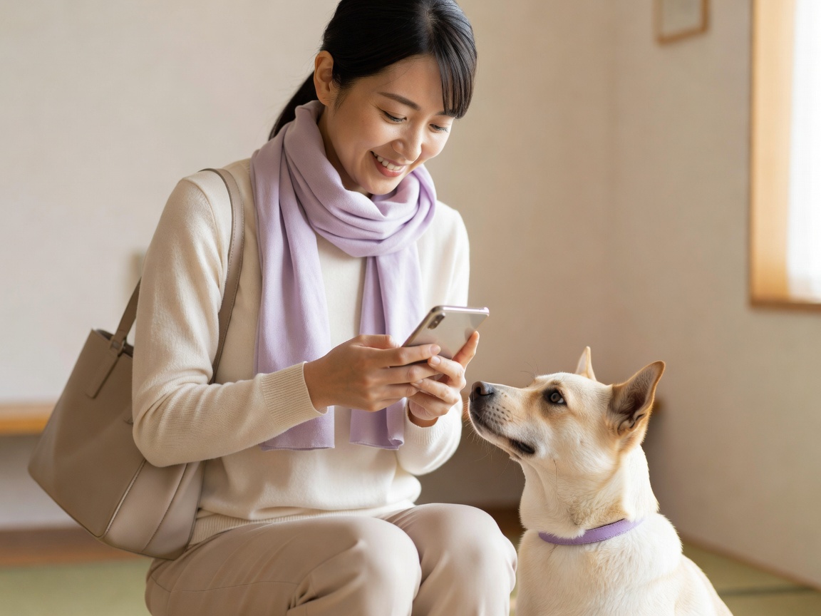 留守番を終え飼い主に送る報告写真を撮る場面と安心の表情
