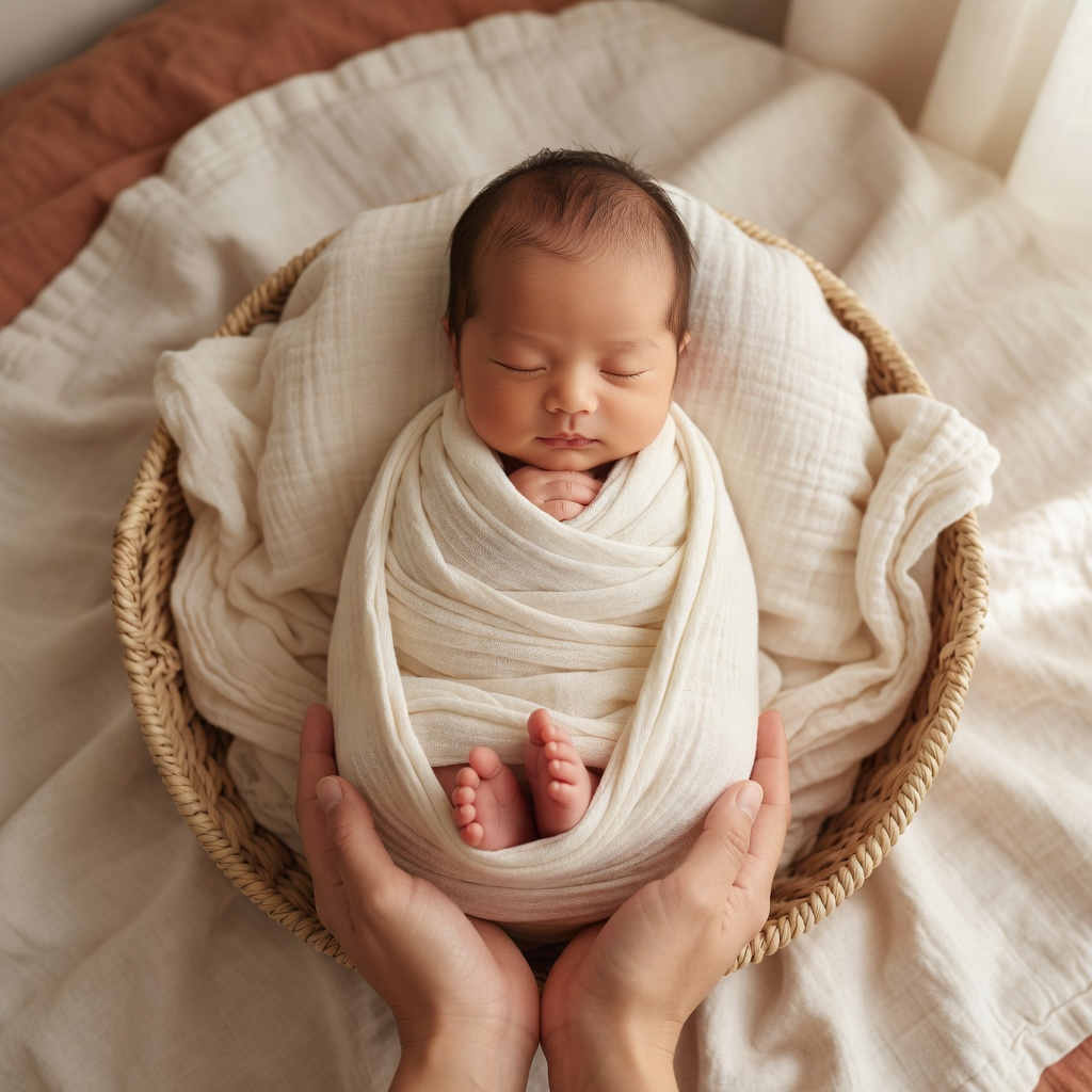 お宮参り・ニューボーン ー 生後3週間、眠っている間に。祖父母の手のひらにのった小さな足まで