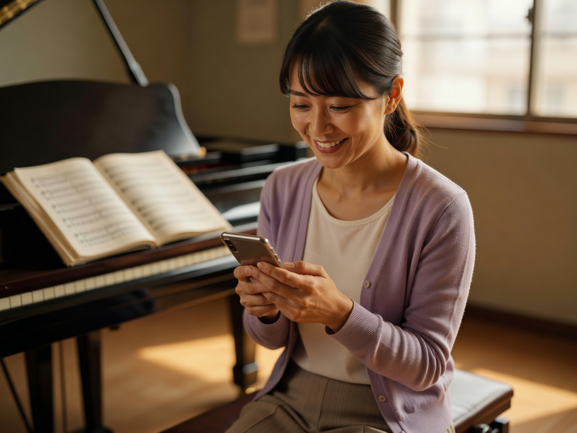 一曲を弾き終えた生徒と講師が笑顔でハイタッチする瞬間