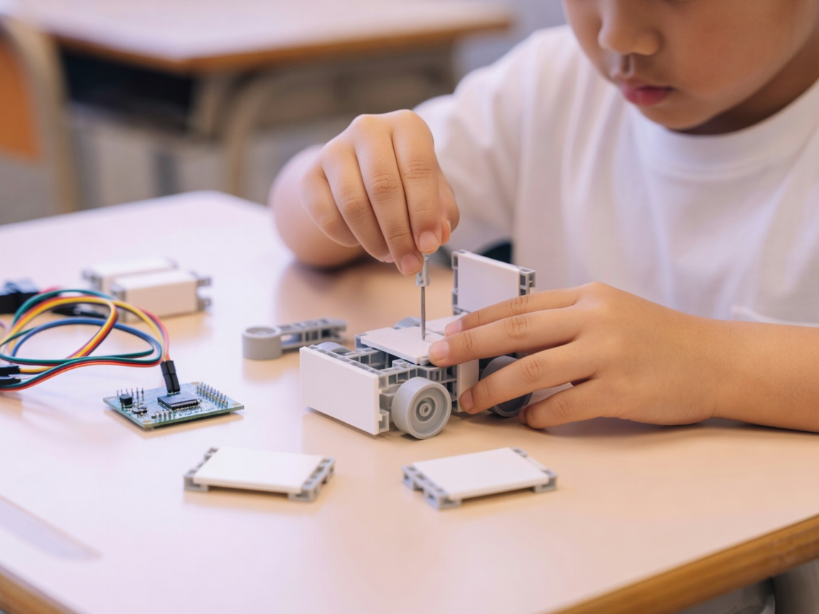 レゴSPIKEやKOOVで組んだ教材ロボットが机の上で動く様子