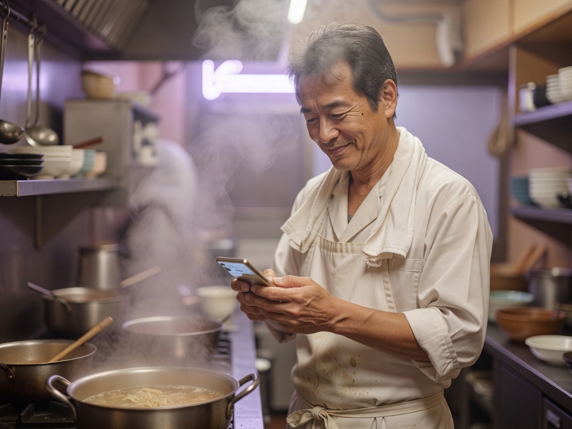 一杯を前に笑顔になる常連客の様子
