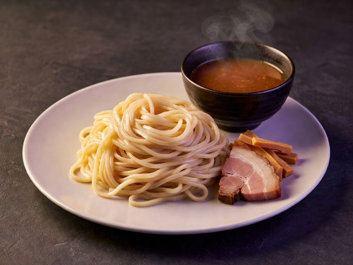 自家製麺を茹で釜から上げる店主の手元
