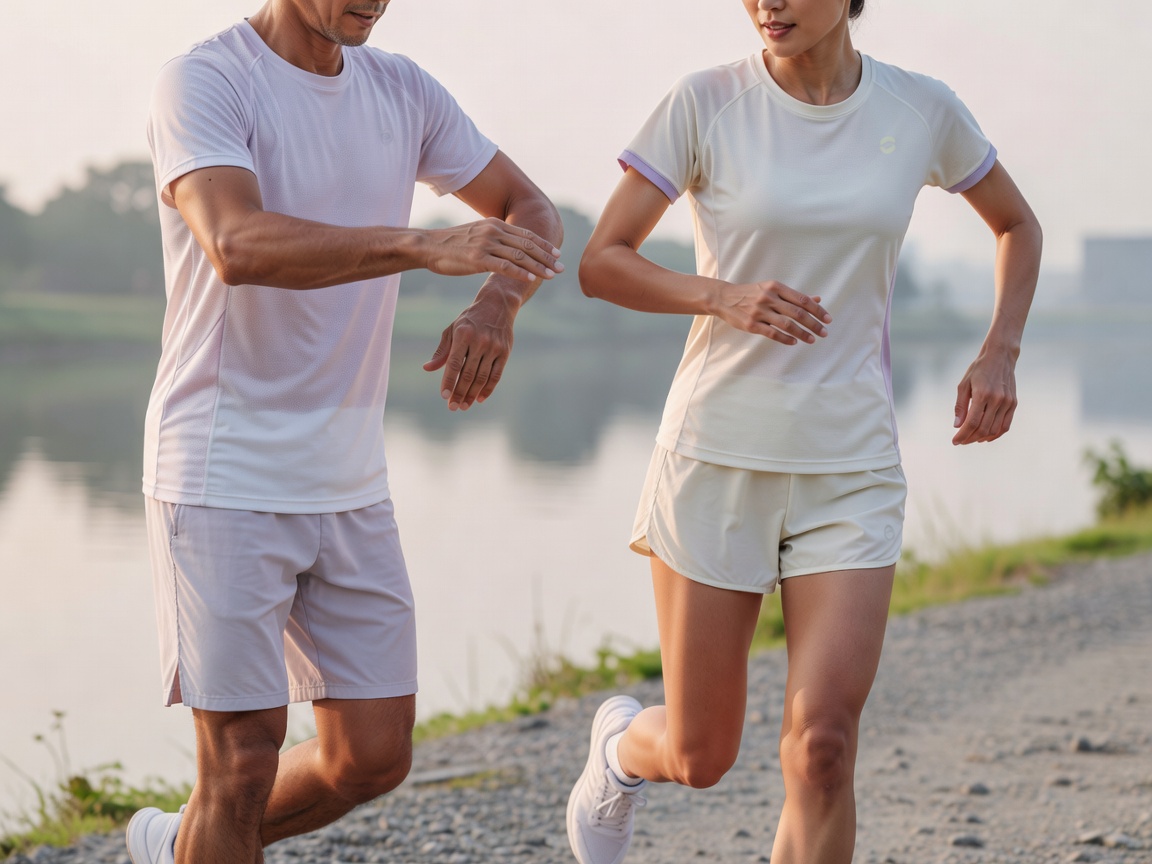 河川敷を横一列で走るランニングクラブのメンバーたち