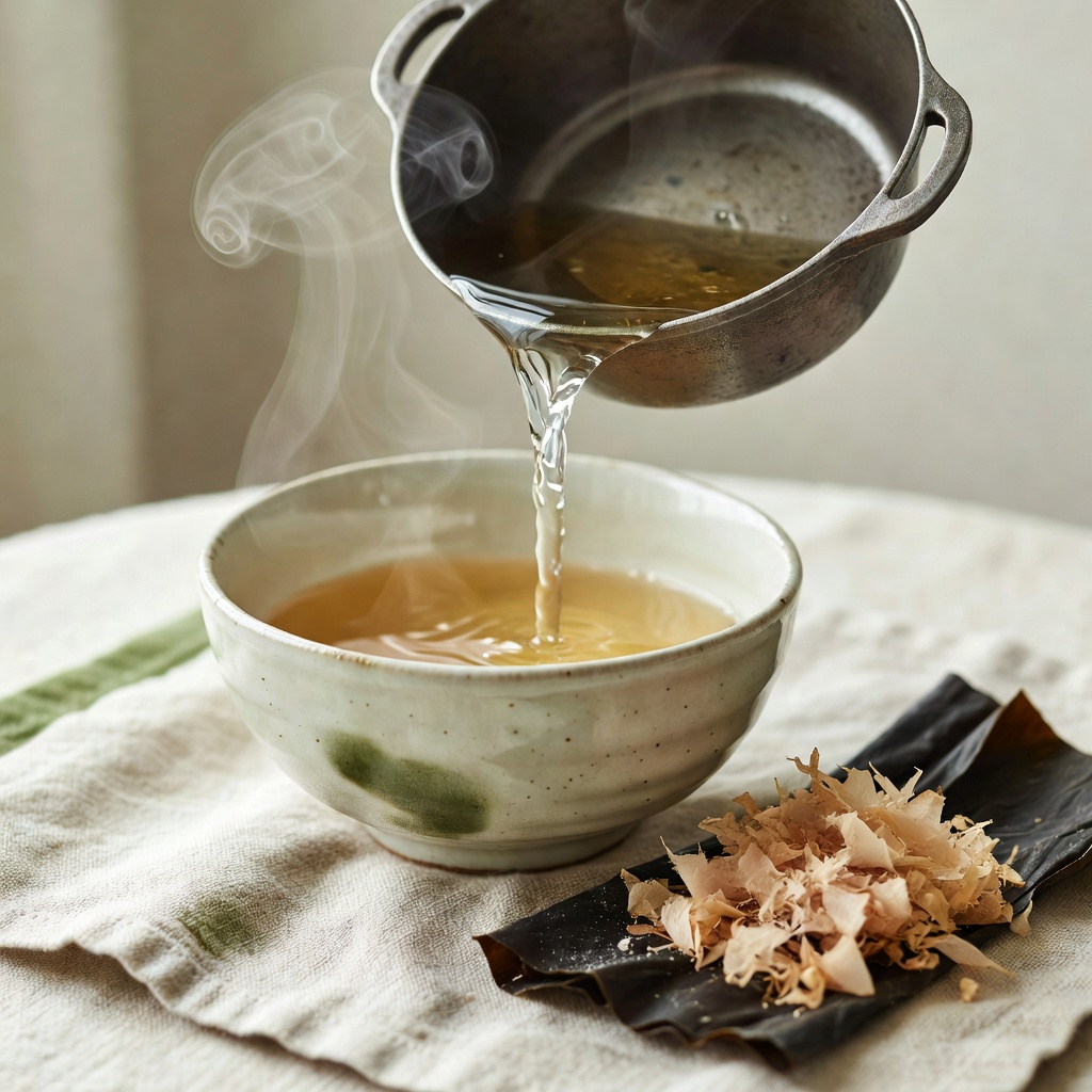 だしを引く ー まずはここから。昆布とかつお節、一番だしの澄んだ色と香り。飲んだ瞬間『家のとは違う』と皆さん驚かれます