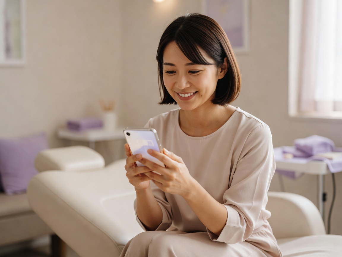 施術を終えて自然な笑顔を見せるお客様
