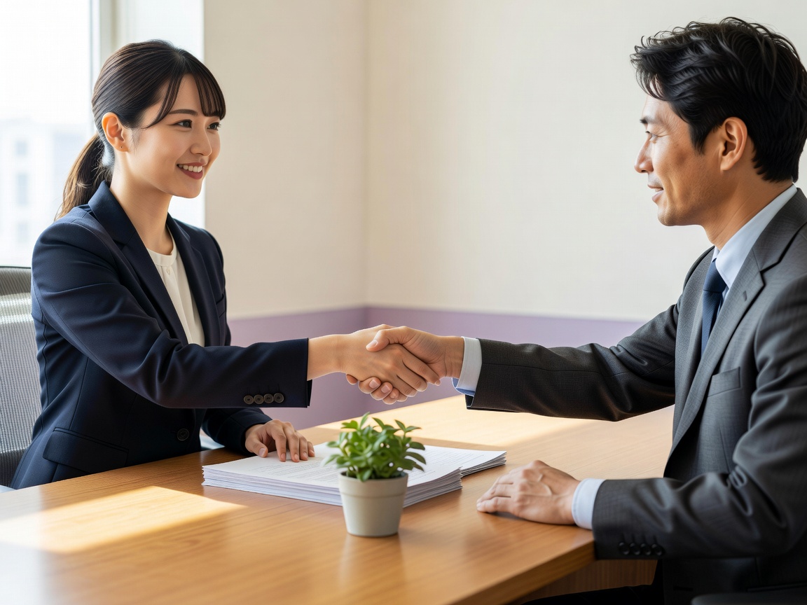 落ち着いた事務所の応接スペースと相談テーブル