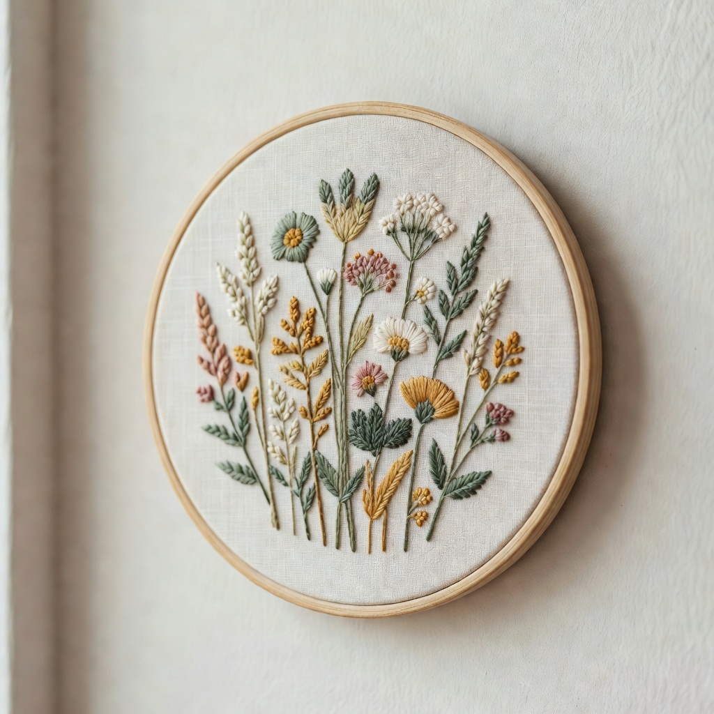 ボタニカルの刺繍フープ額。窓辺に飾る、枯れない植物標本。