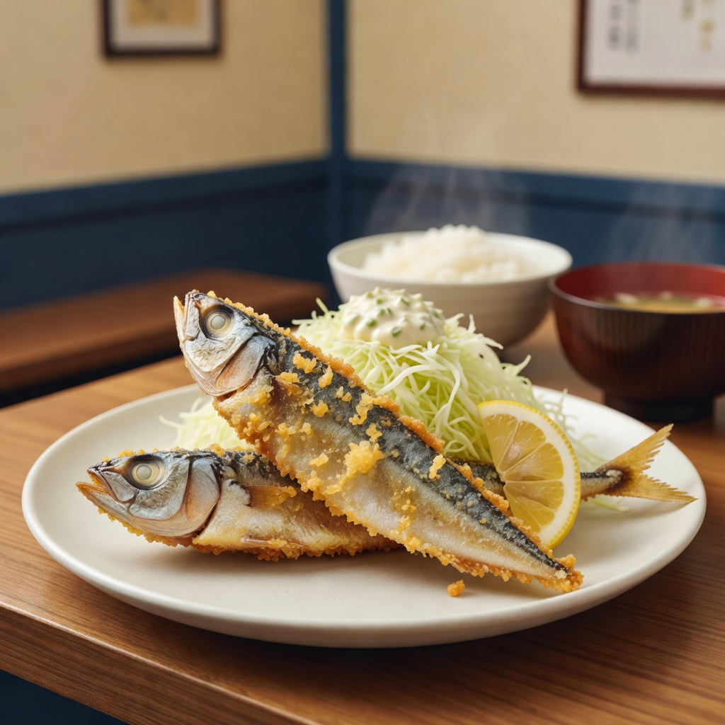 アジフライ定食 ー 二度衣でざっくり、中はふっくら。朝いちの千切りキャベツと、自家製タルタルを添えて