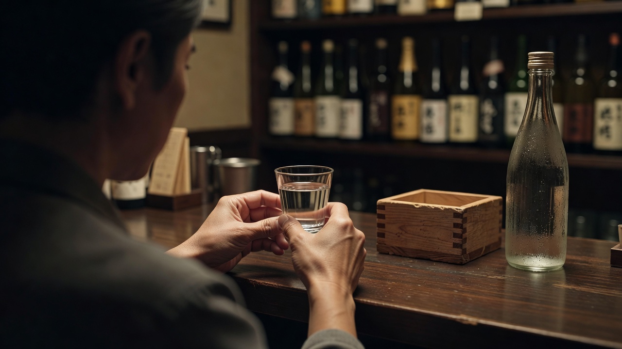 熨斗紙と化粧箱、包装途中のギフト用一升瓶が並ぶレジ横の作業台