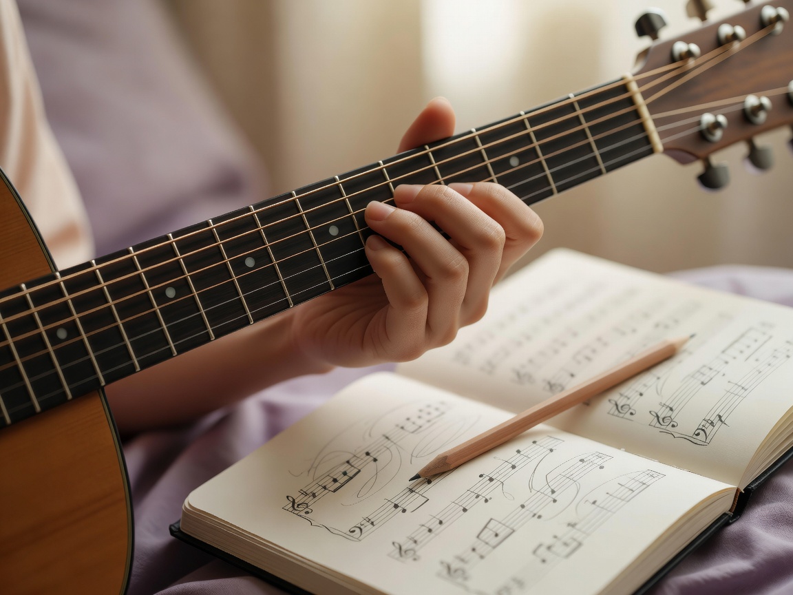 ライブハウスのステージでギターを弾きながら歌う弾き語りの様子