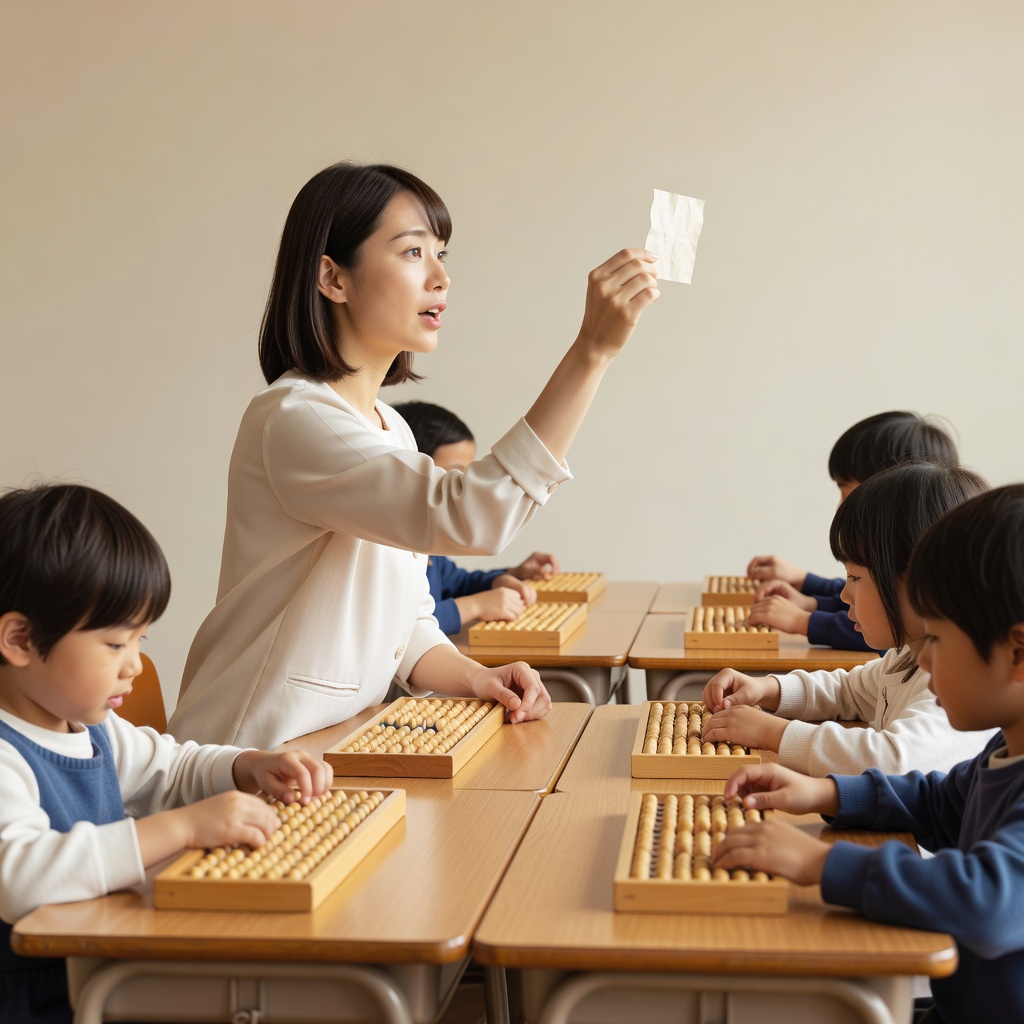 読上算・読上暗算 ー 「ねがいましては」から始まる読み上げ。耳で聞いて珠を動かす、そろばんならではの練習