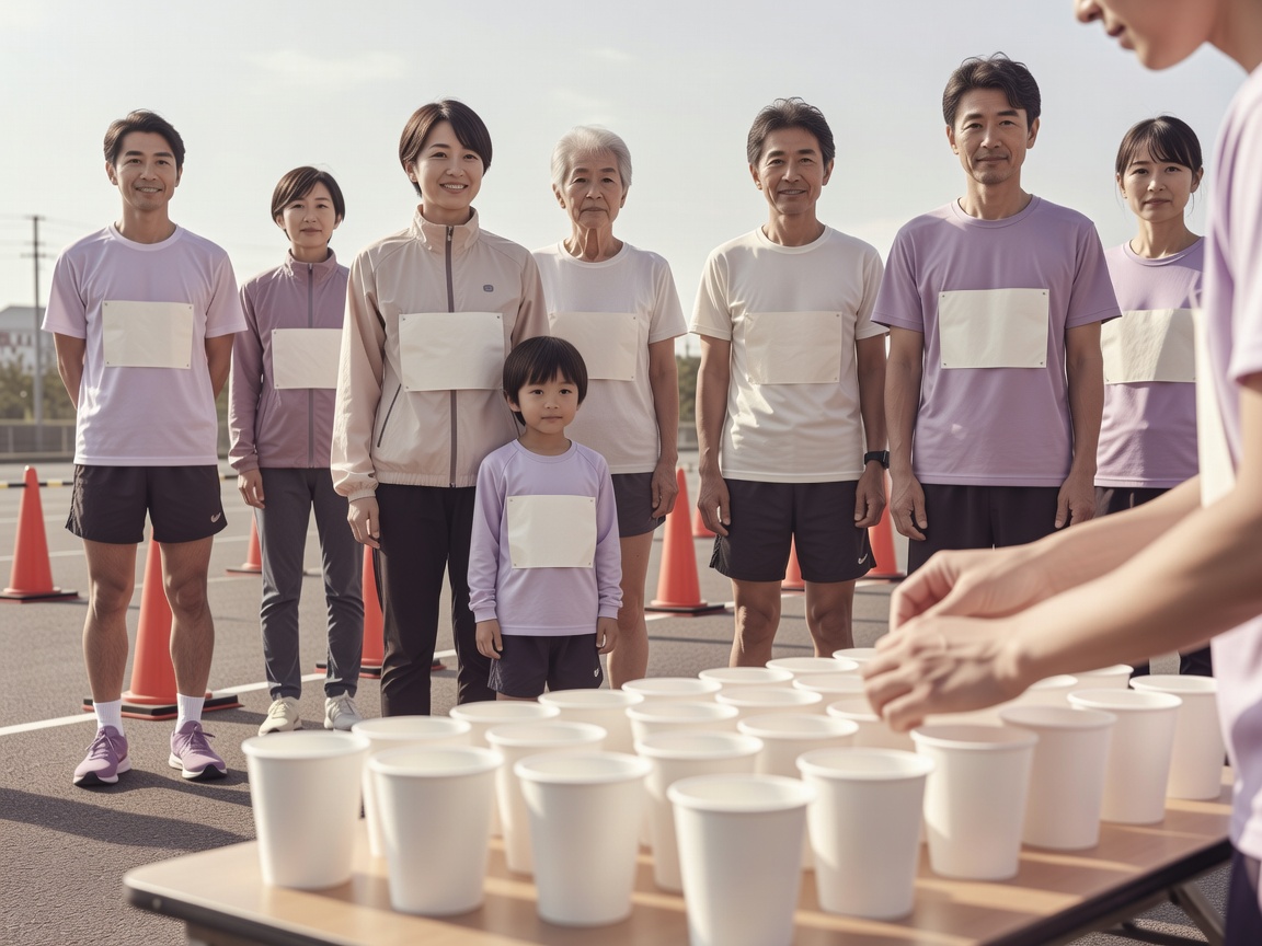 受付テントとゼッケンが並ぶ大会当日の会場の朝