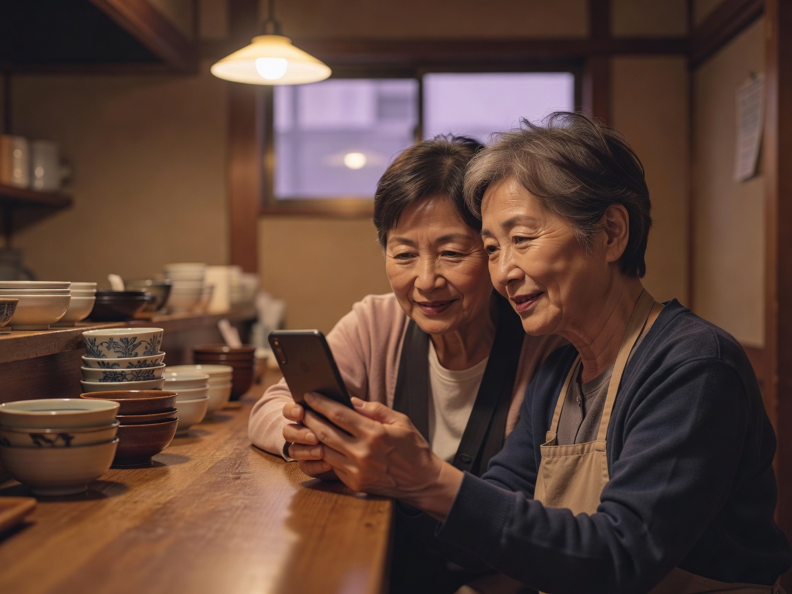 定食を前に笑顔でくつろぐ常連のお客様