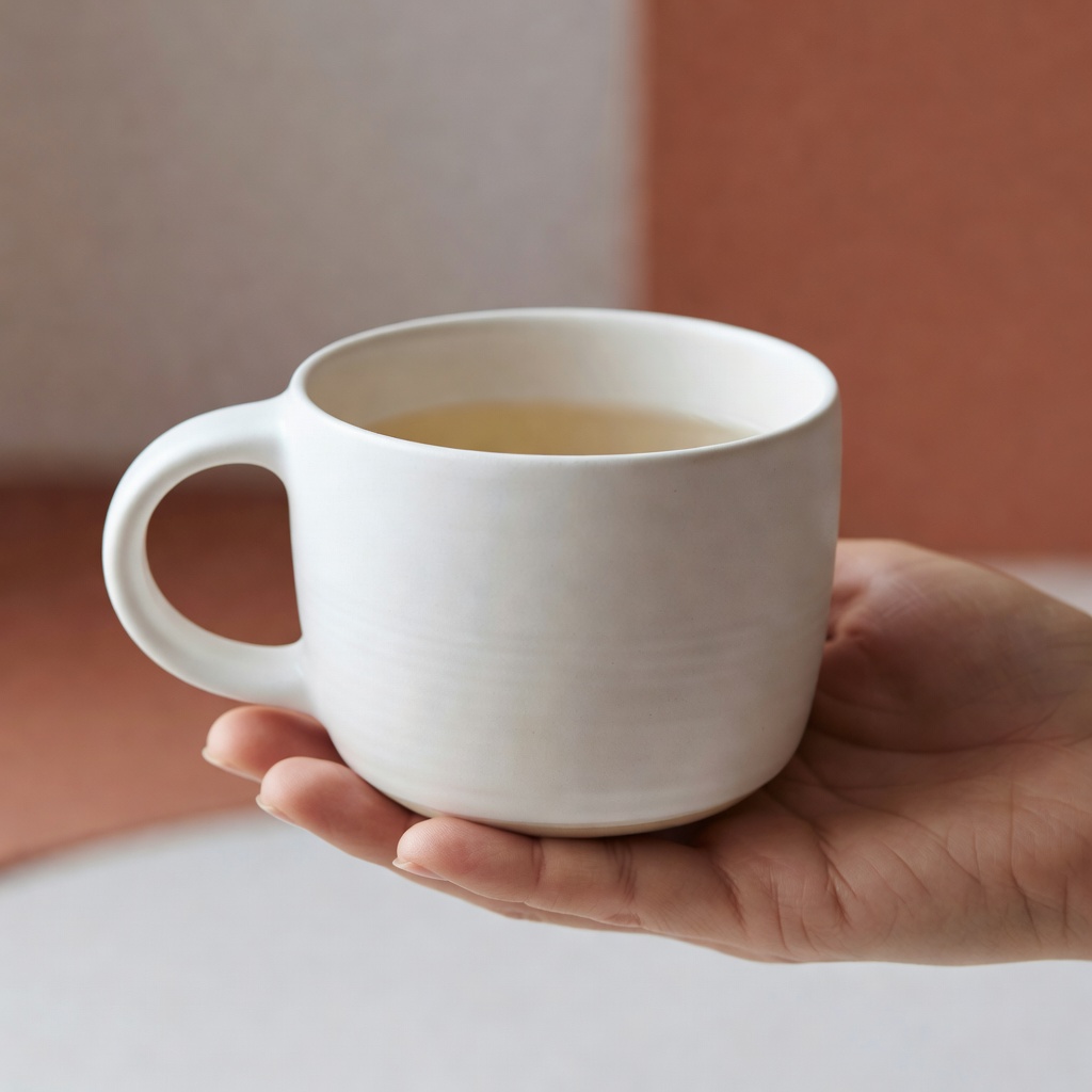 粉引のマグカップ ー 手にすっと馴染む楕円の持ち手。朝の白湯とコーヒーのための定番