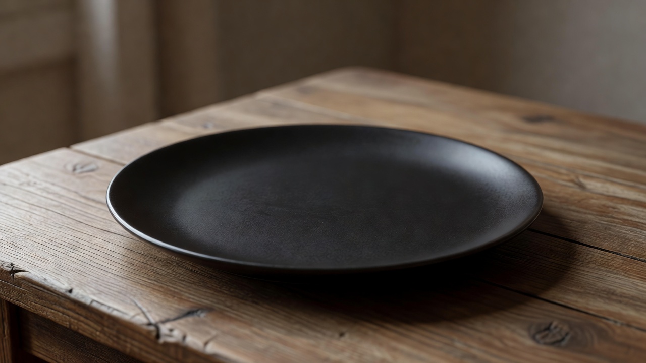 黒マット釉の平皿。料理の色を静かに引き立てる、日々使いの一枚
