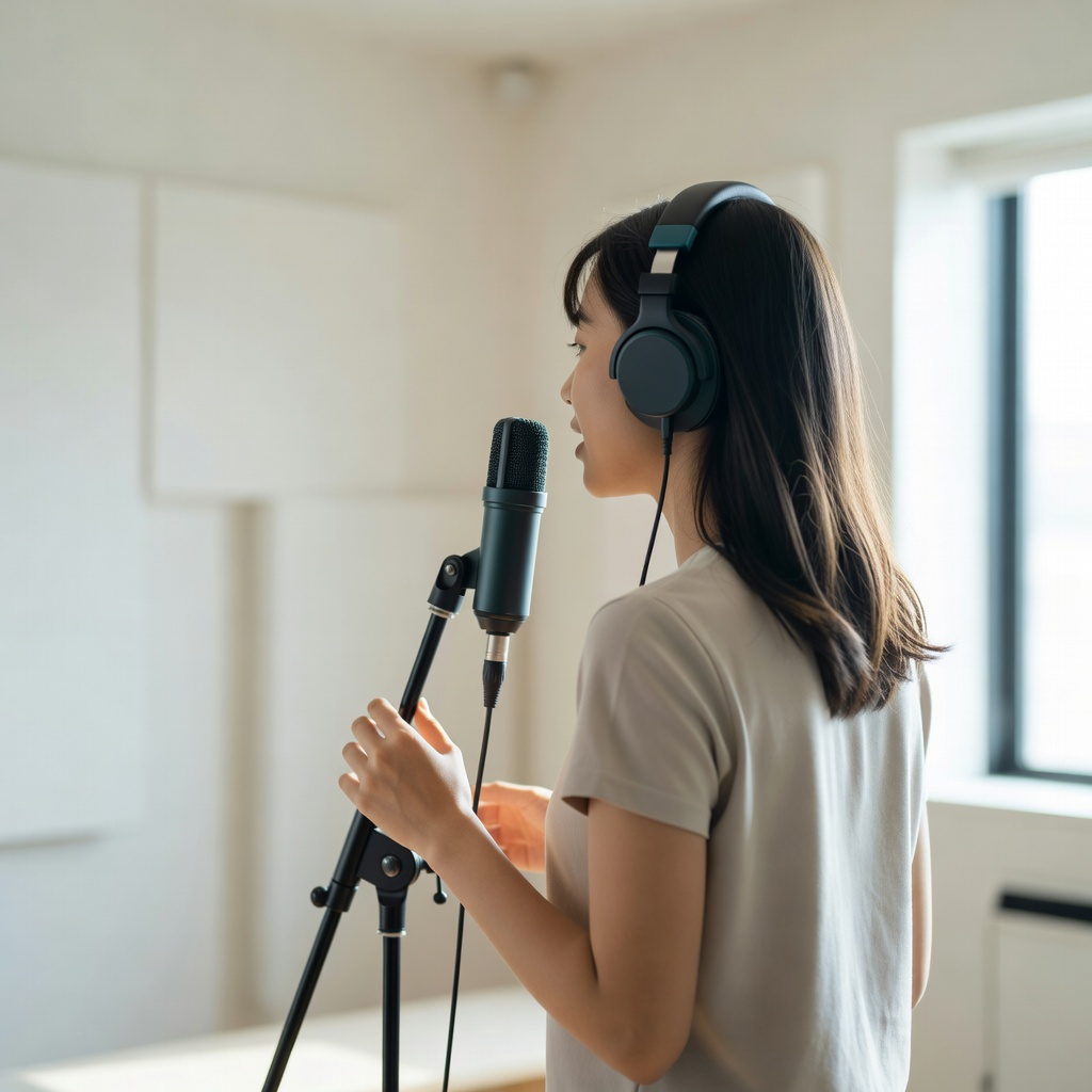 マイクの前で ー まずは今の声を録ることから。自分の声を客観的に聴くと、直すべき場所がはっきり見えてきます