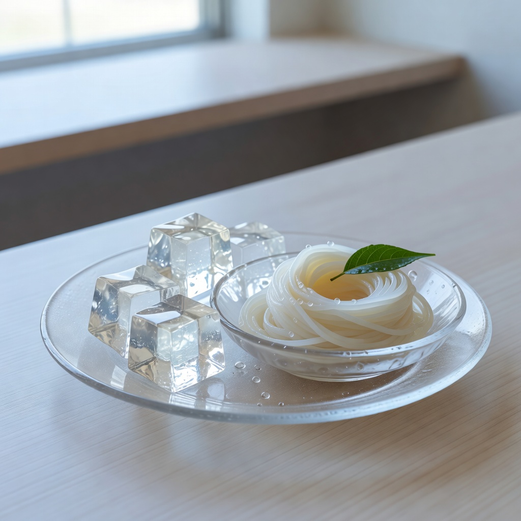 夏の錦玉と葛切り ー ひと匙の涼を、寒天と葛の透明に写して。文月から葉月の、ほんの短い季節だけの一品です
