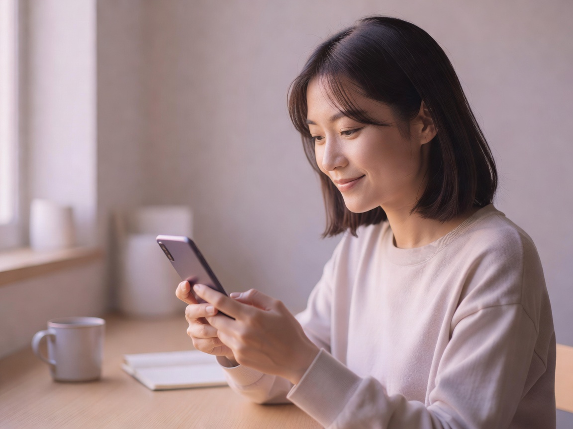 公開したサイトを見せて依頼者と笑顔で打ち合わせする場面