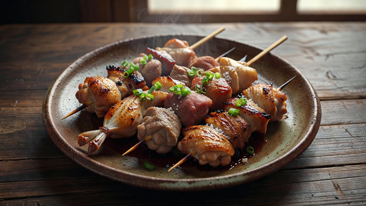 おまかせ盛り合わせ ー ぼんじり、砂肝、ハツ、手羽先まで。部位ごとに塩・たれ・焼き加減を変えた盛り合わせで、一羽のいろんな表情を