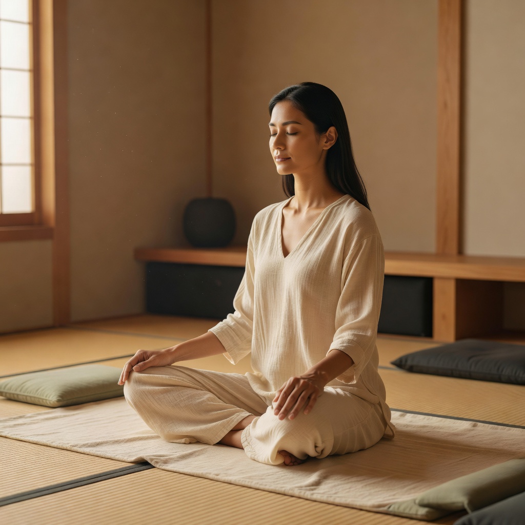 呼吸法と瞑想 ー クラスの最後は必ず数分の静けさを。目を閉じて、自分の呼吸だけを聴く時間。眠れない夜が減ったという声が多い時間です
