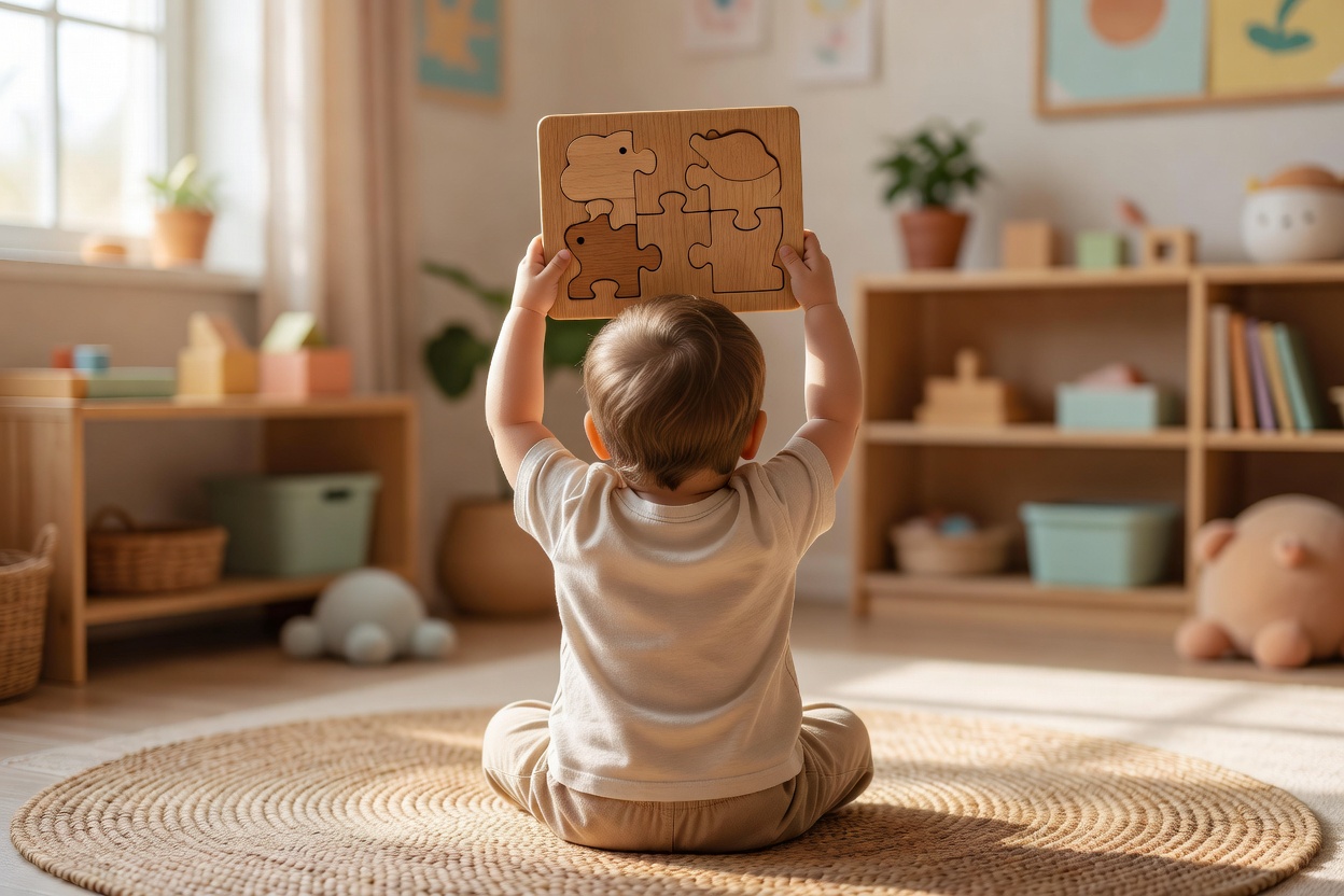 砂文字板を指でなぞるひらがなのおけいこと、木のテーブルに広がる制作道具