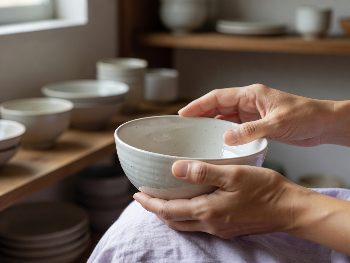 作家ものの器と北欧ヴィンテージ食器が並ぶ雑貨店の陳列棚